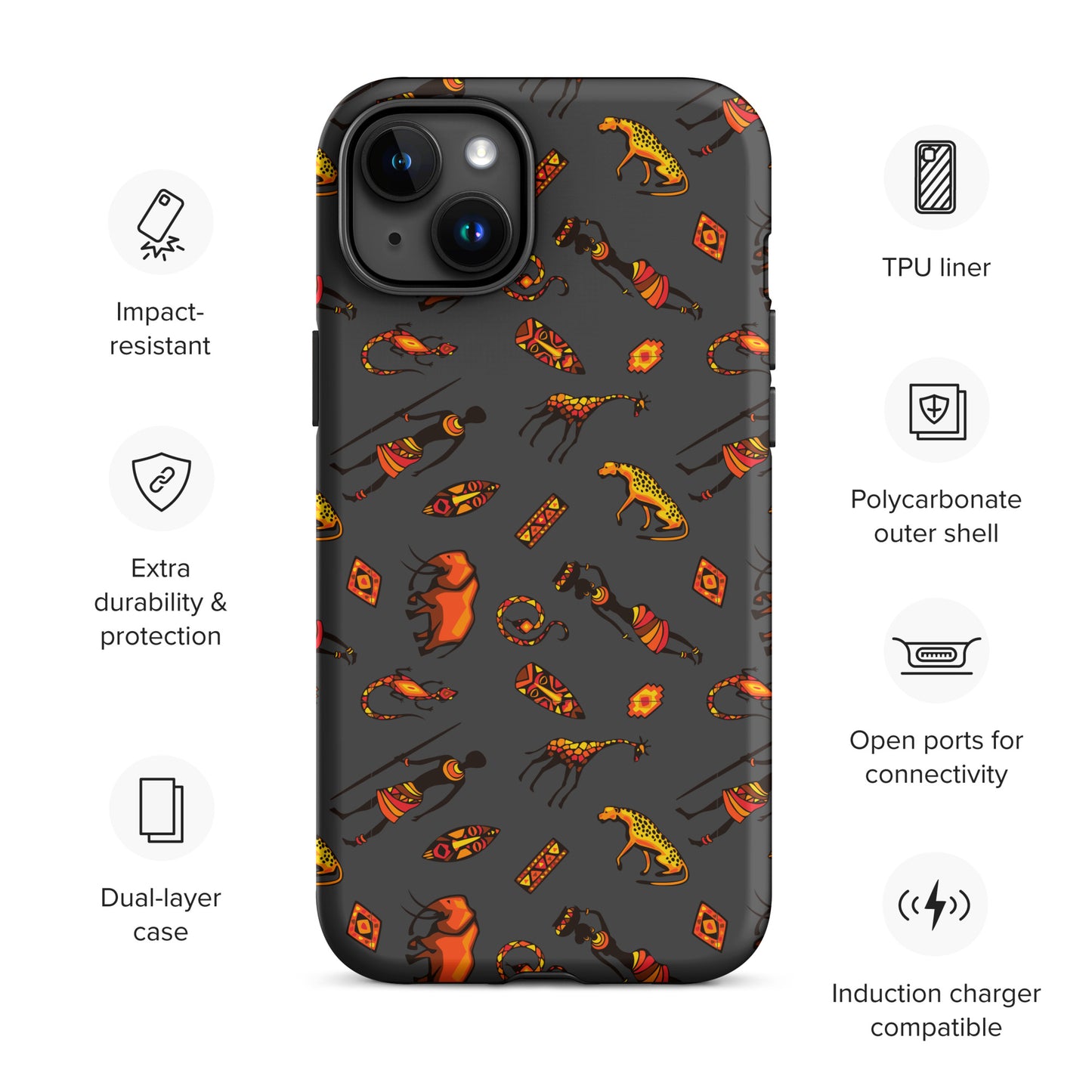 African Bushman & Wildlife Tough Case for iPhone® - Gray