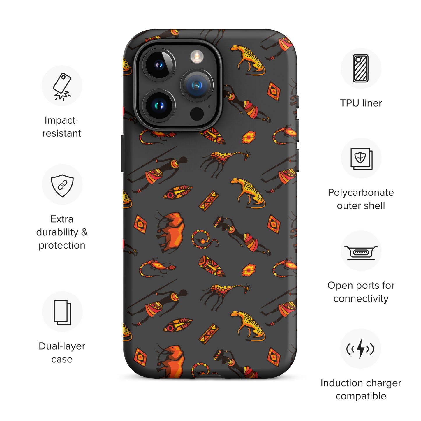 African Bushman & Wildlife Tough Case for iPhone® - Gray