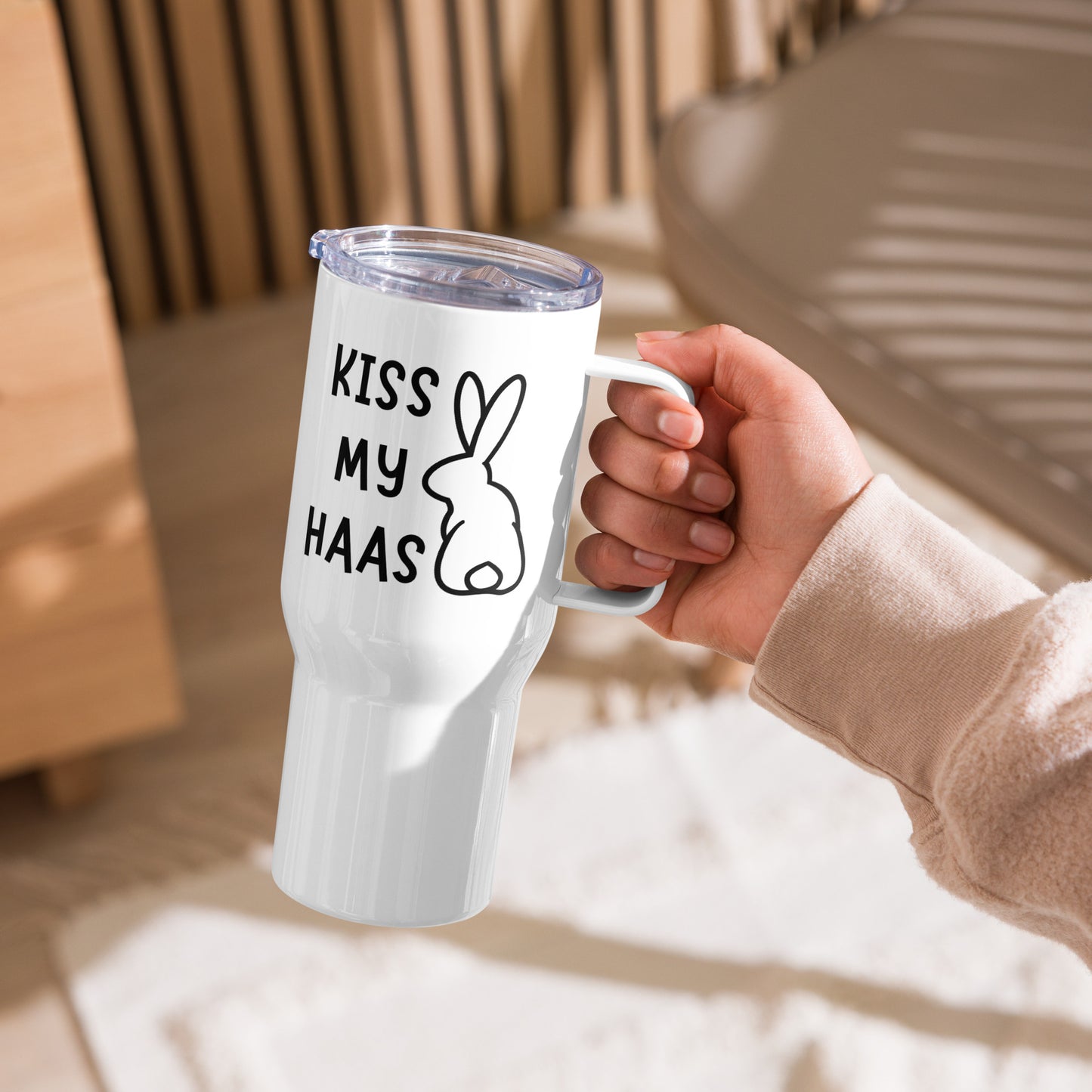 Kiss my Haas Travel mug with a handle