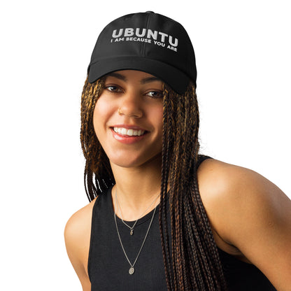 Ubuntu: I am because you are Under Armour® dad hat - White Text