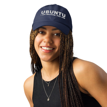 Ubuntu: I am because you are Under Armour® dad hat - White Text