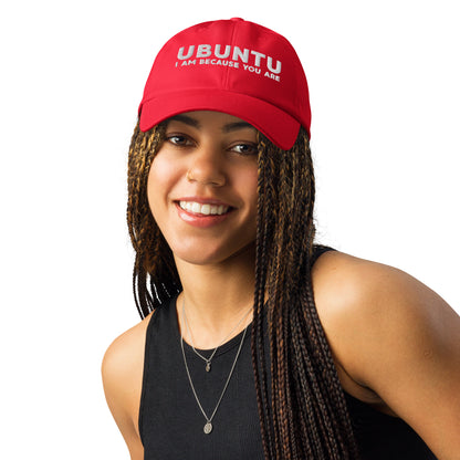 Ubuntu: I am because you are Under Armour® dad hat - White Text