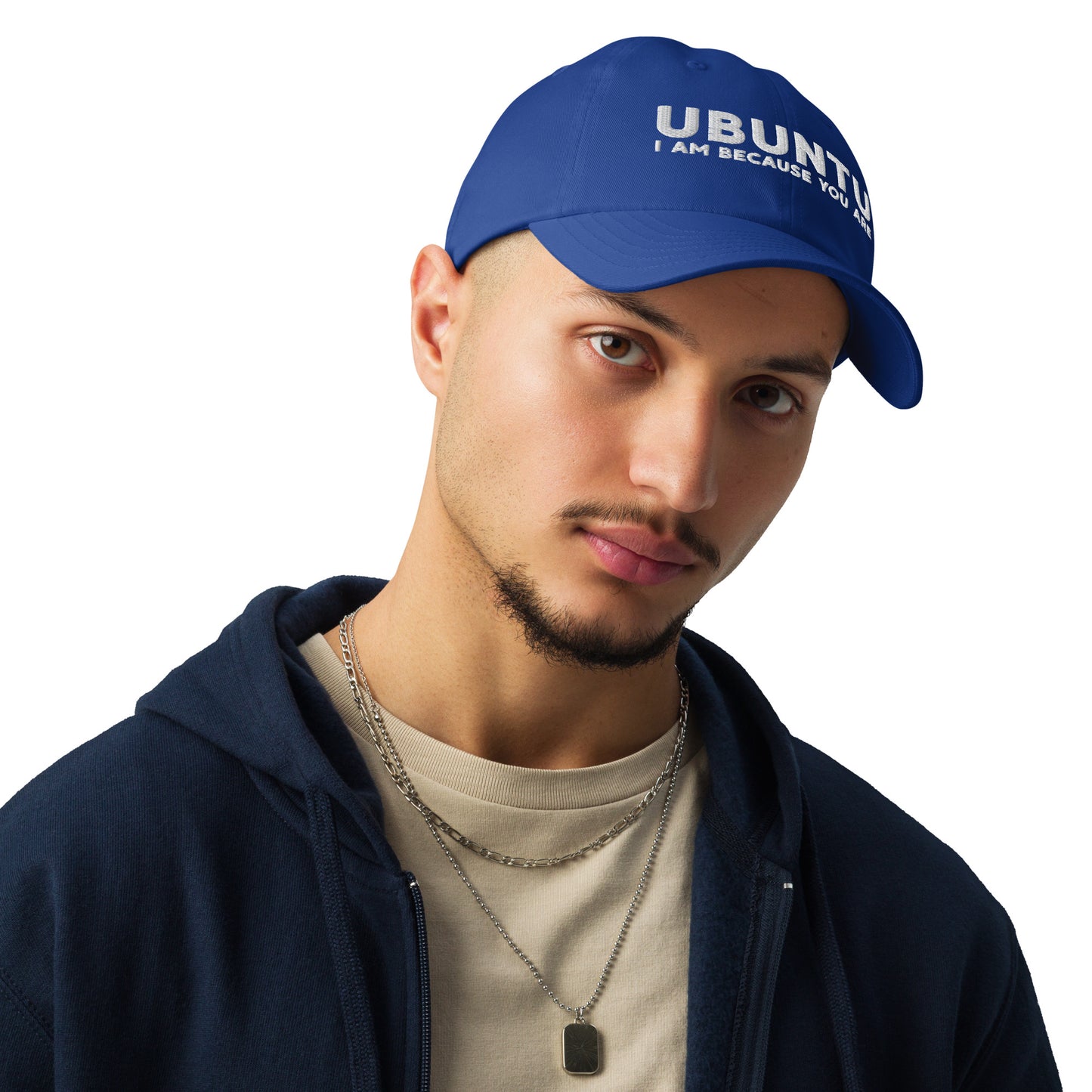 Ubuntu: I am because you are Under Armour® dad hat - White Text