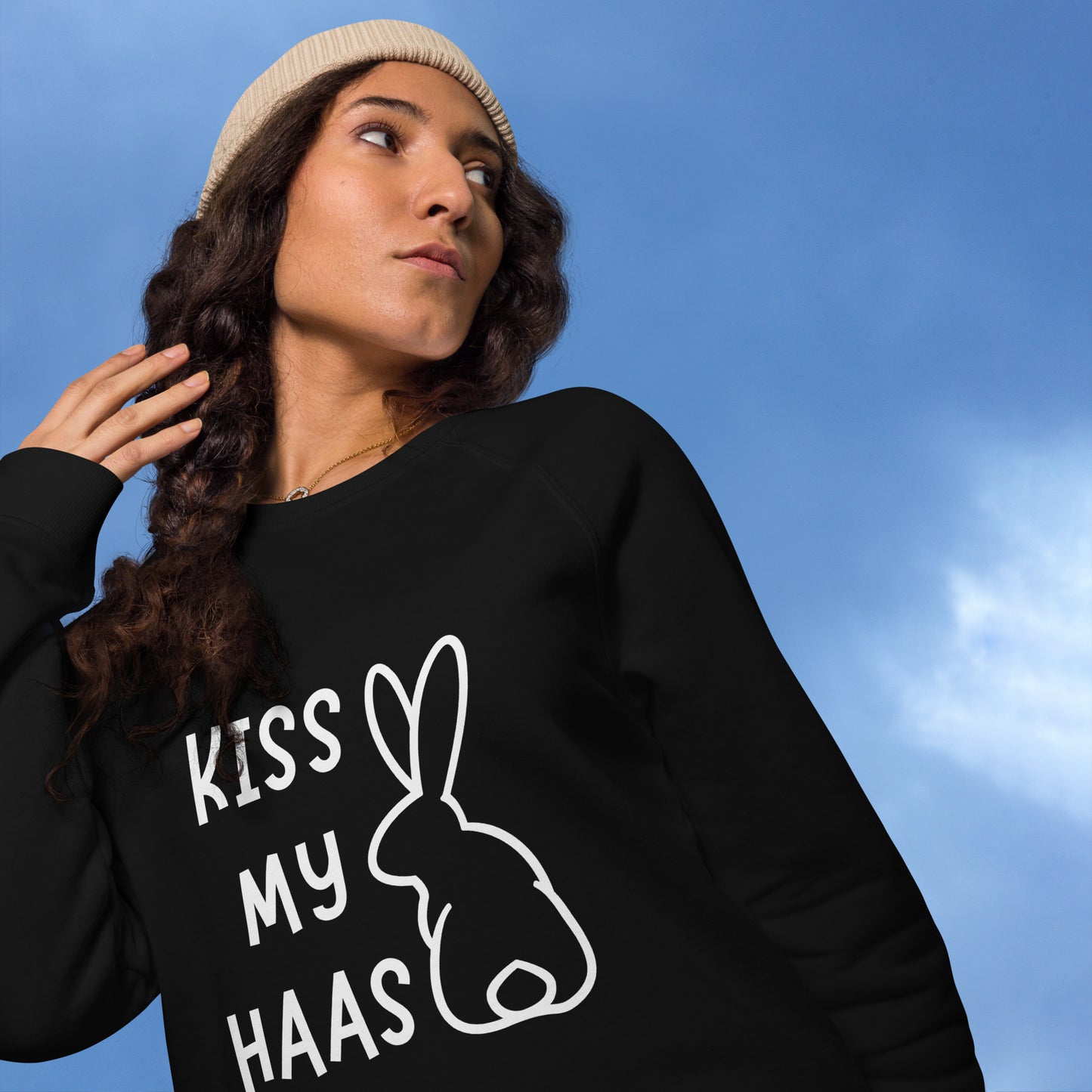 Kiss my Haas Unisex organic raglan sweatshirt