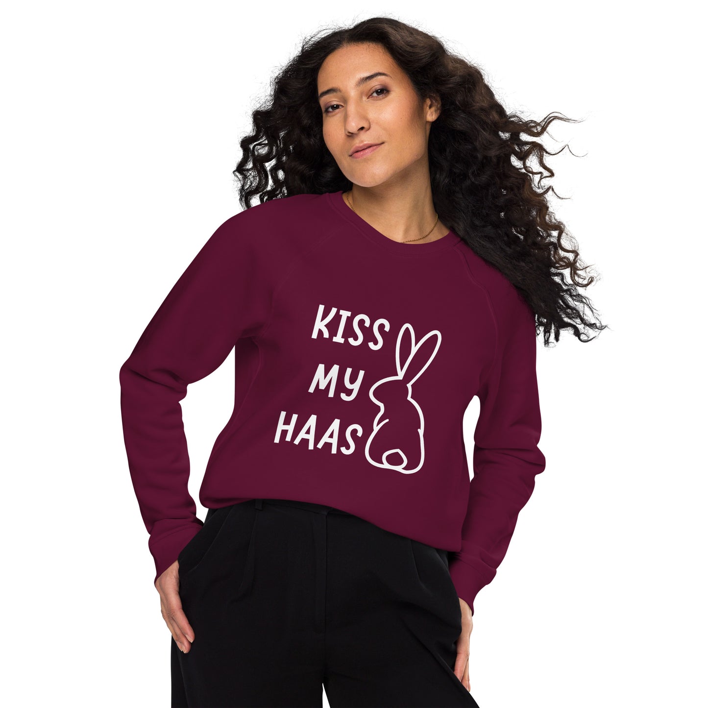 Kiss my Haas Unisex organic raglan sweatshirt