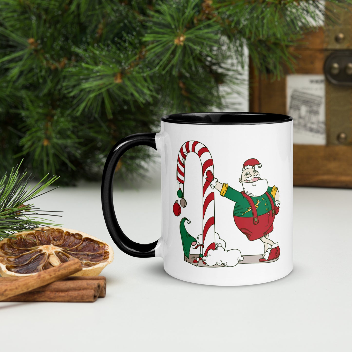 Santa Bok Fan Candy Cane Christmas Mug with Color Inside