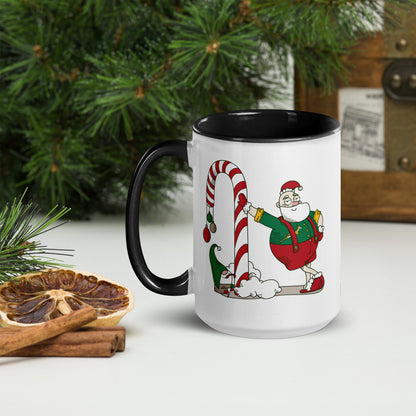 Santa Bok Fan Candy Cane Christmas Mug with Color Inside