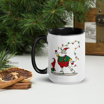 Santa Bok Fan Ice Skating Christmas Mug with Color Inside