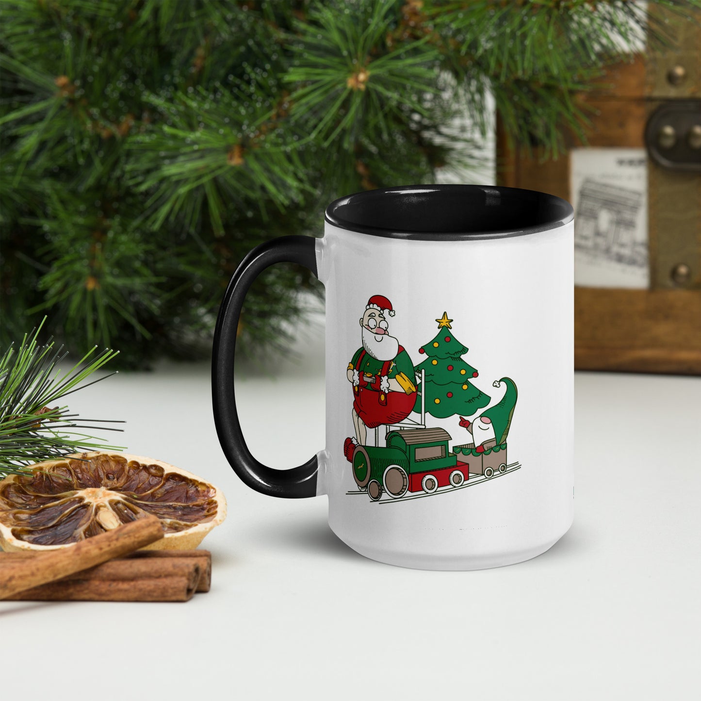 Santa Bok Fan Train Christmas Mug with Color Inside