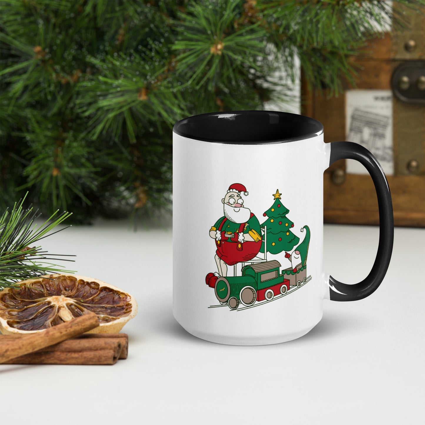 Santa Bok Fan Train Christmas Mug with Color Inside