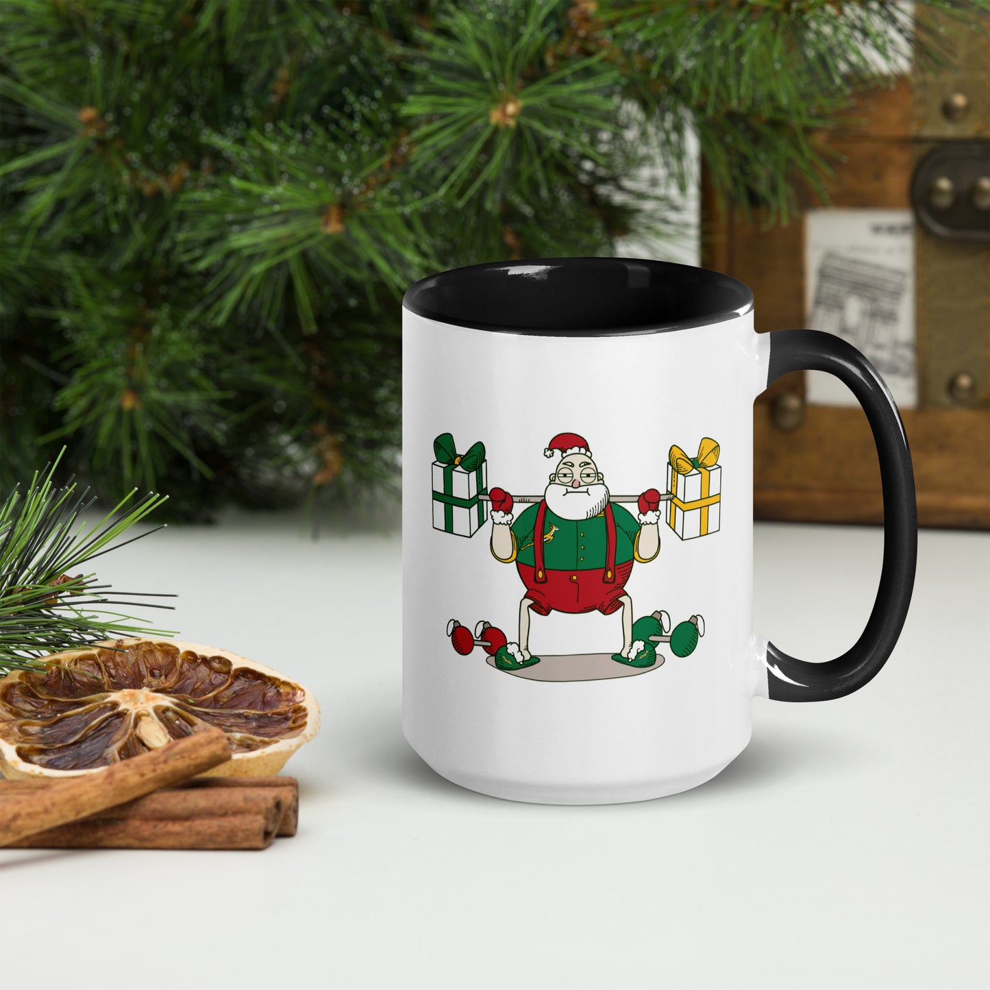 Santa Bok Fan Gym Rat Christmas Mug with Color Inside