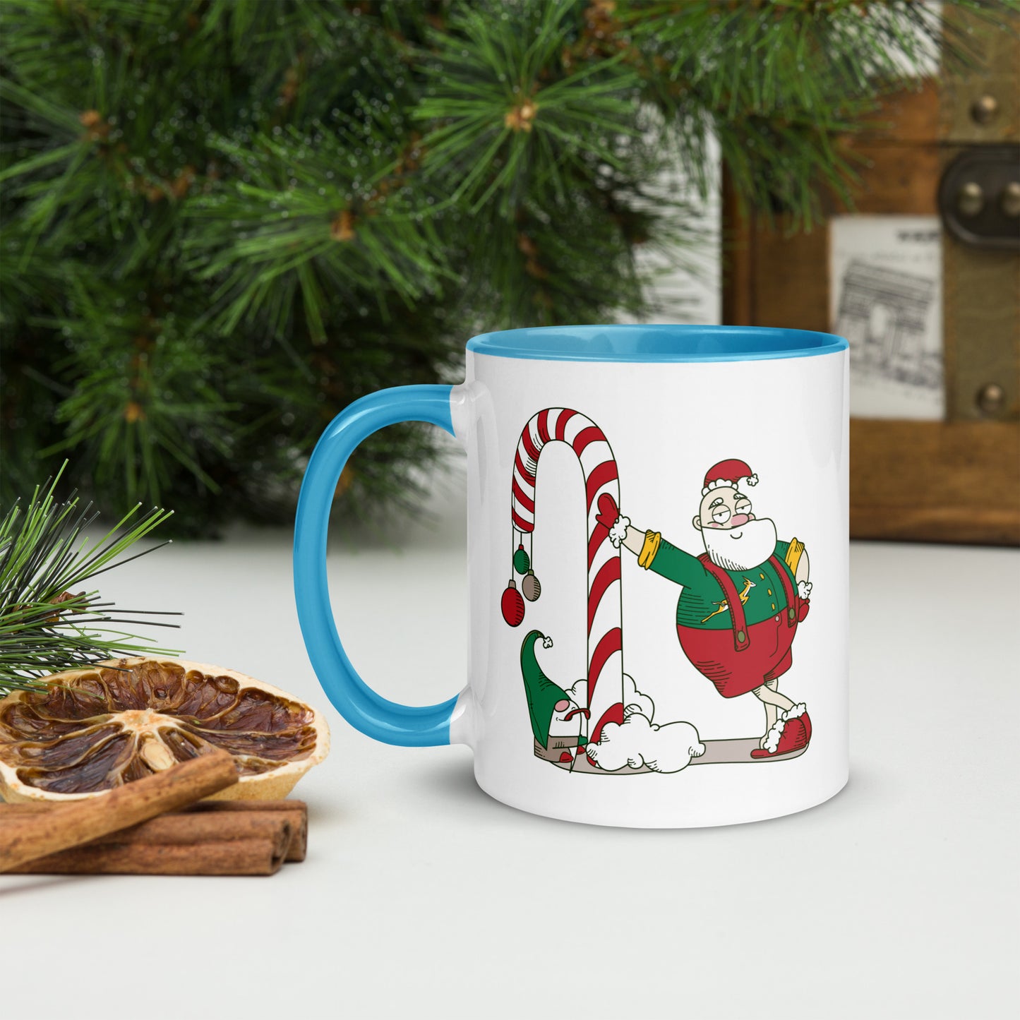 Santa Bok Fan Candy Cane Christmas Mug with Color Inside