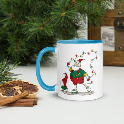 Santa Bok Fan Ice Skating Christmas Mug with Color Inside