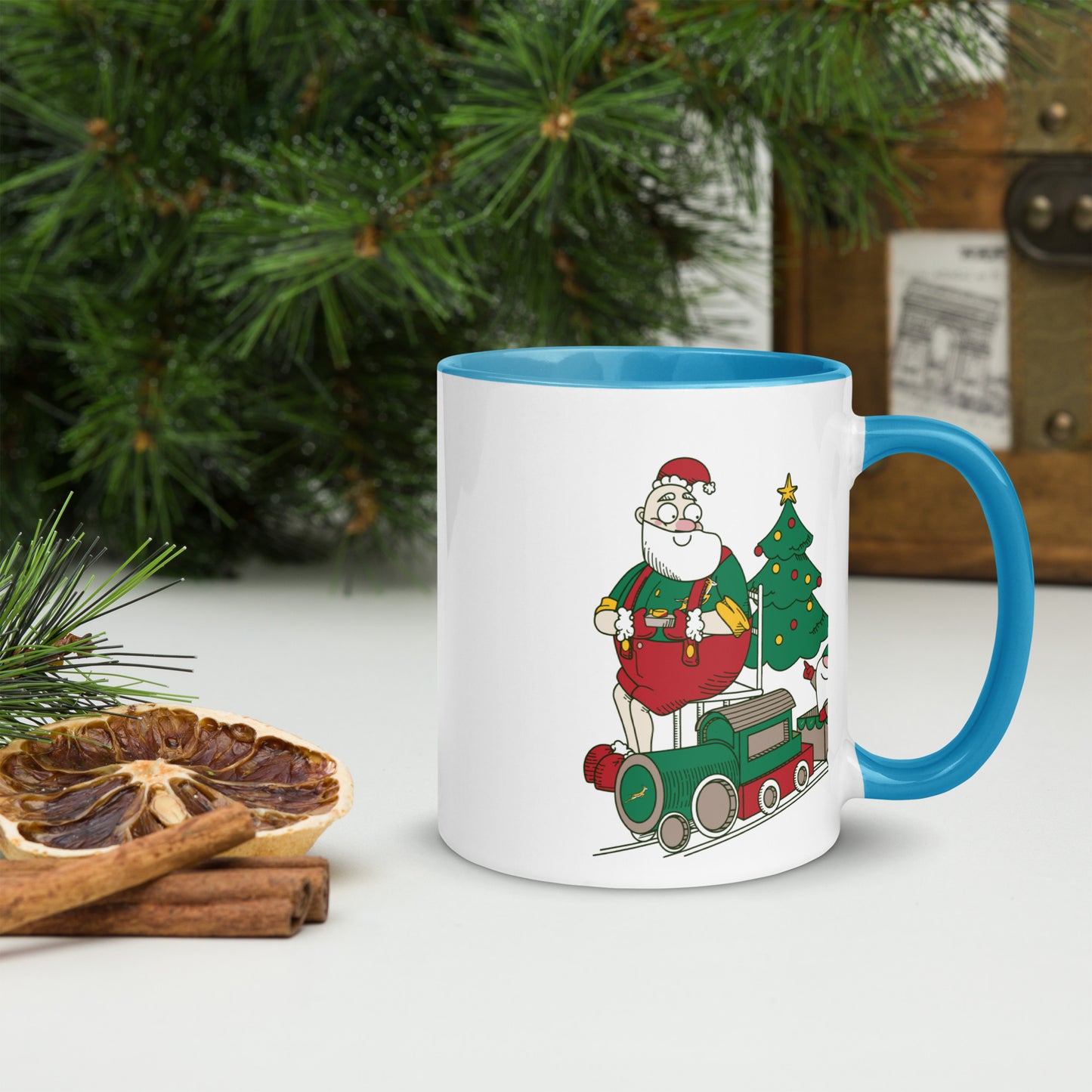 Santa Bok Fan Train Christmas Mug with Color Inside