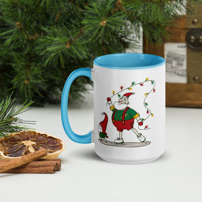 Santa Bok Fan Ice Skating Christmas Mug with Color Inside