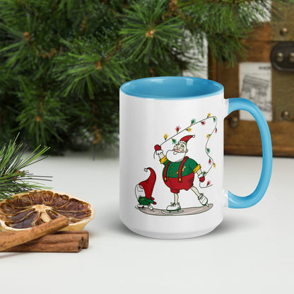 Santa Bok Fan Ice Skating Christmas Mug with Color Inside