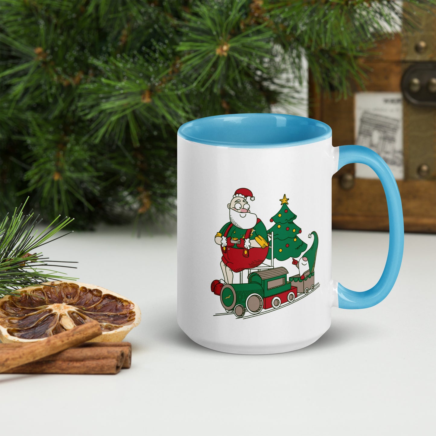 Santa Bok Fan Train Christmas Mug with Color Inside