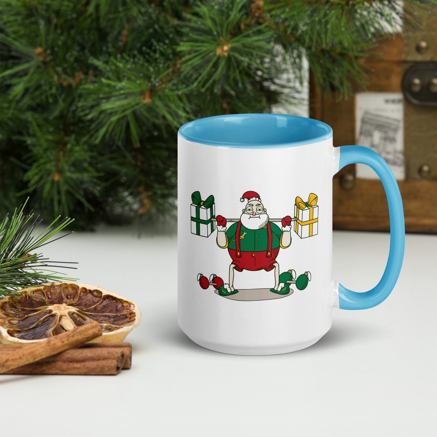 Santa Bok Fan Gym Rat Christmas Mug with Color Inside