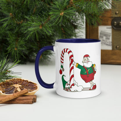 Santa Bok Fan Candy Cane Christmas Mug with Color Inside