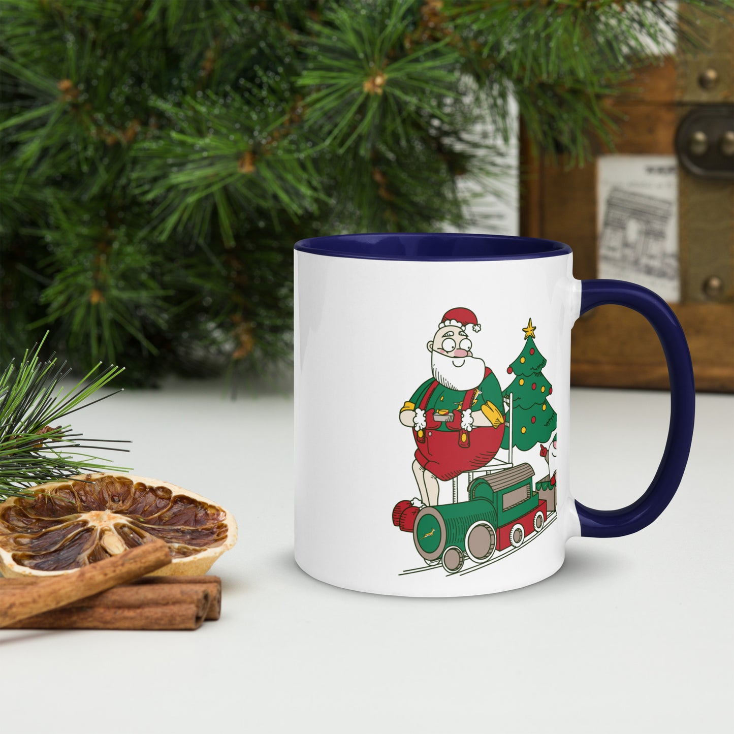 Santa Bok Fan Train Christmas Mug with Color Inside