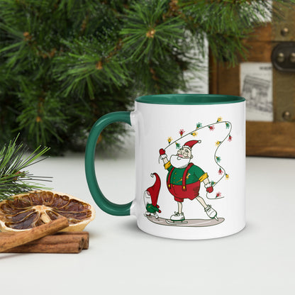 Santa Bok Fan Ice Skating Christmas Mug with Color Inside