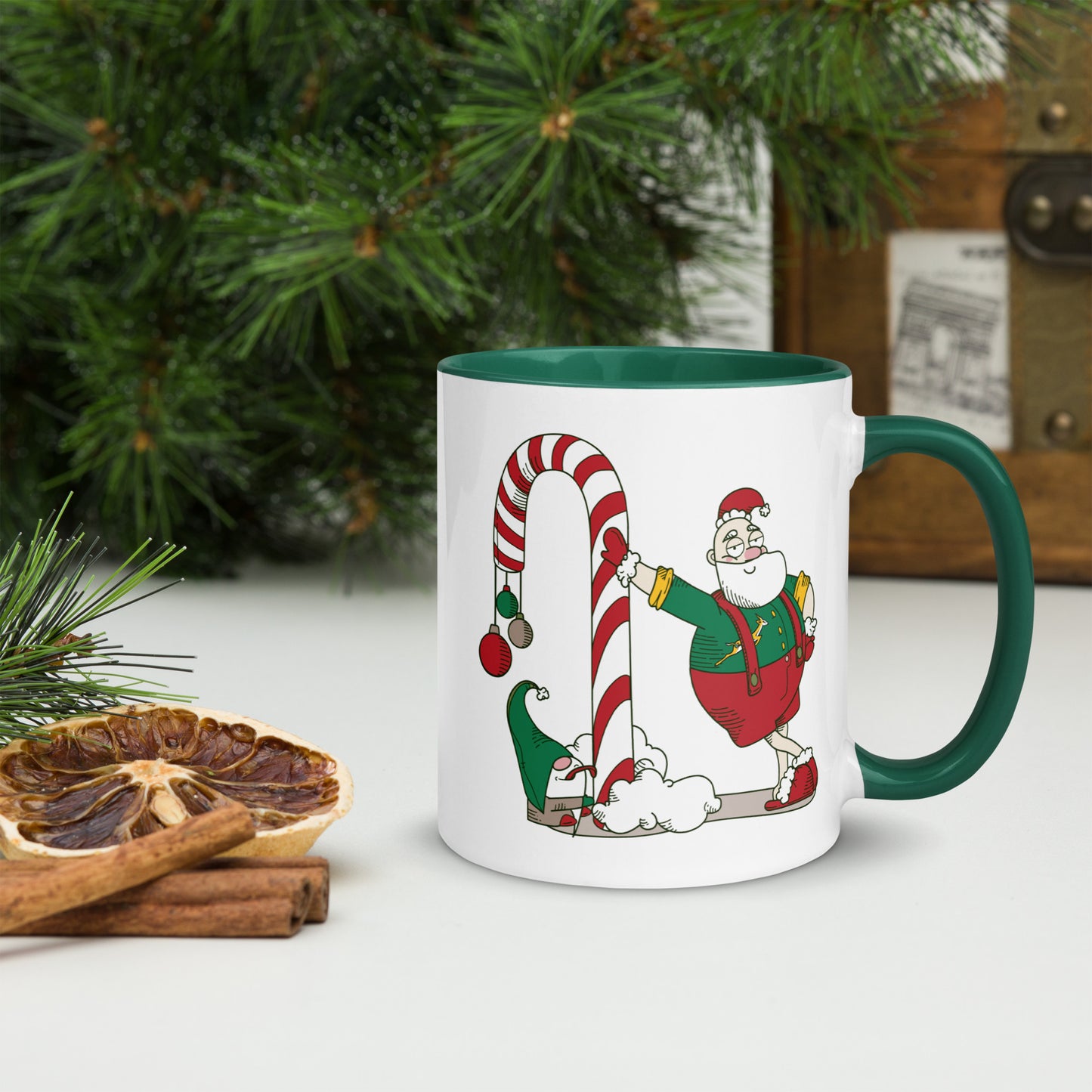 Santa Bok Fan Candy Cane Christmas Mug with Color Inside