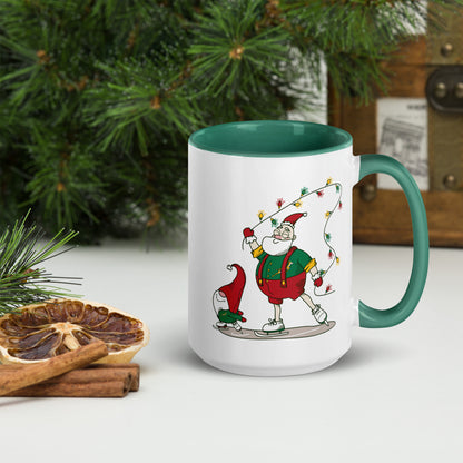 Santa Bok Fan Ice Skating Christmas Mug with Color Inside