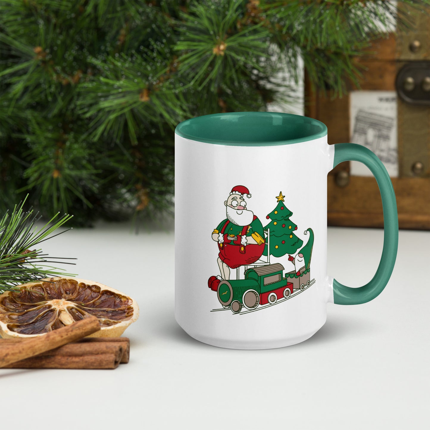 Santa Bok Fan Train Christmas Mug with Color Inside