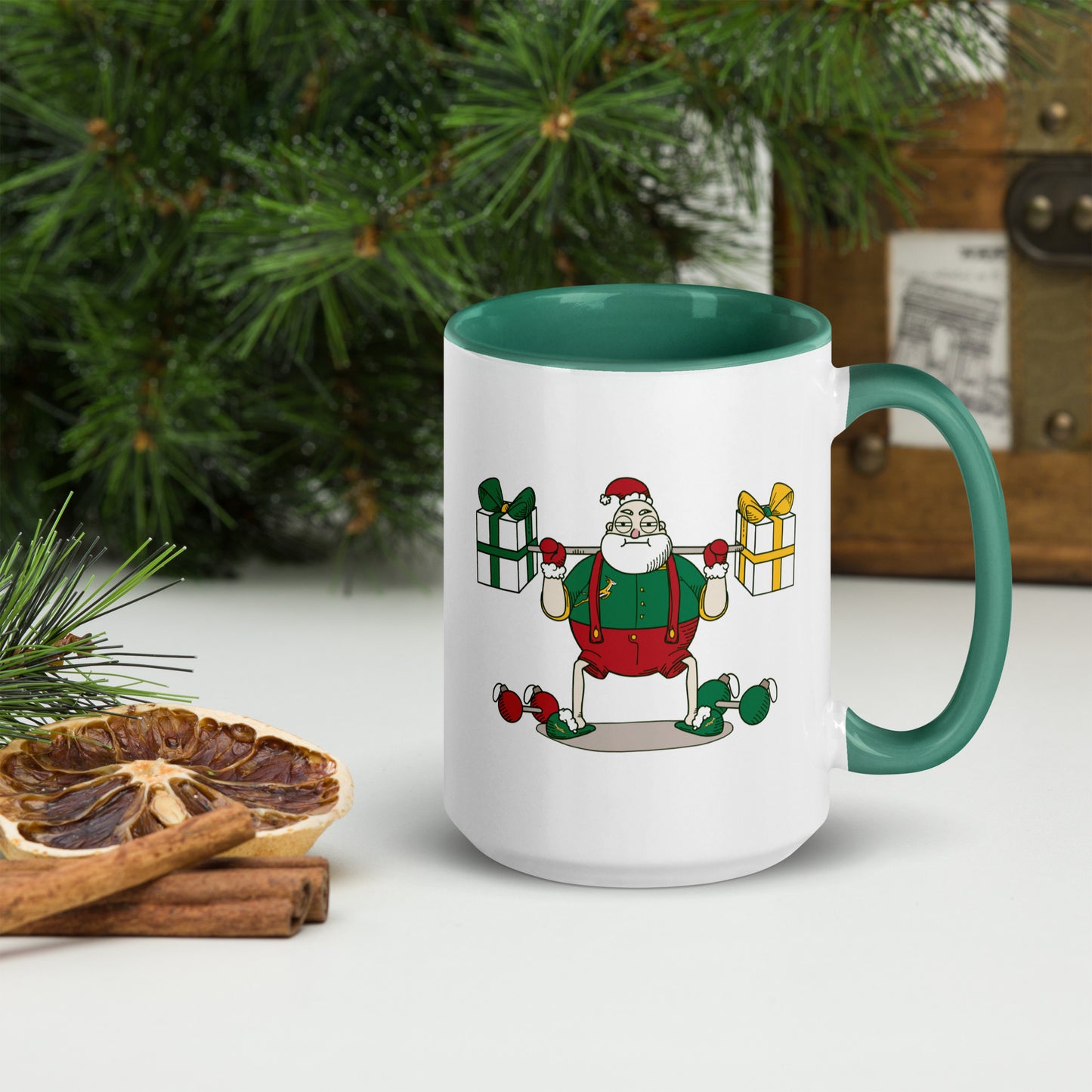 Santa Bok Fan Gym Rat Christmas Mug with Color Inside