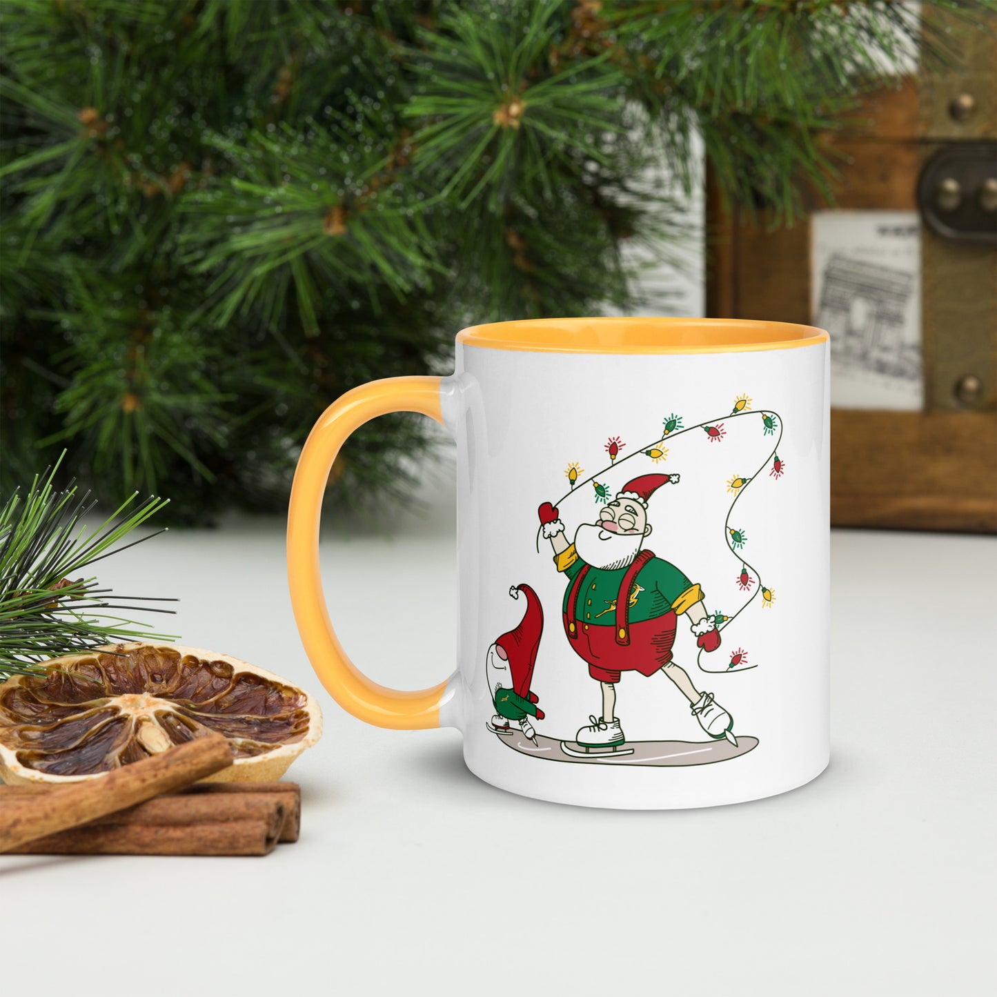 Santa Bok Fan Ice Skating Christmas Mug with Color Inside