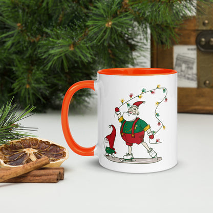 Santa Bok Fan Ice Skating Christmas Mug with Color Inside