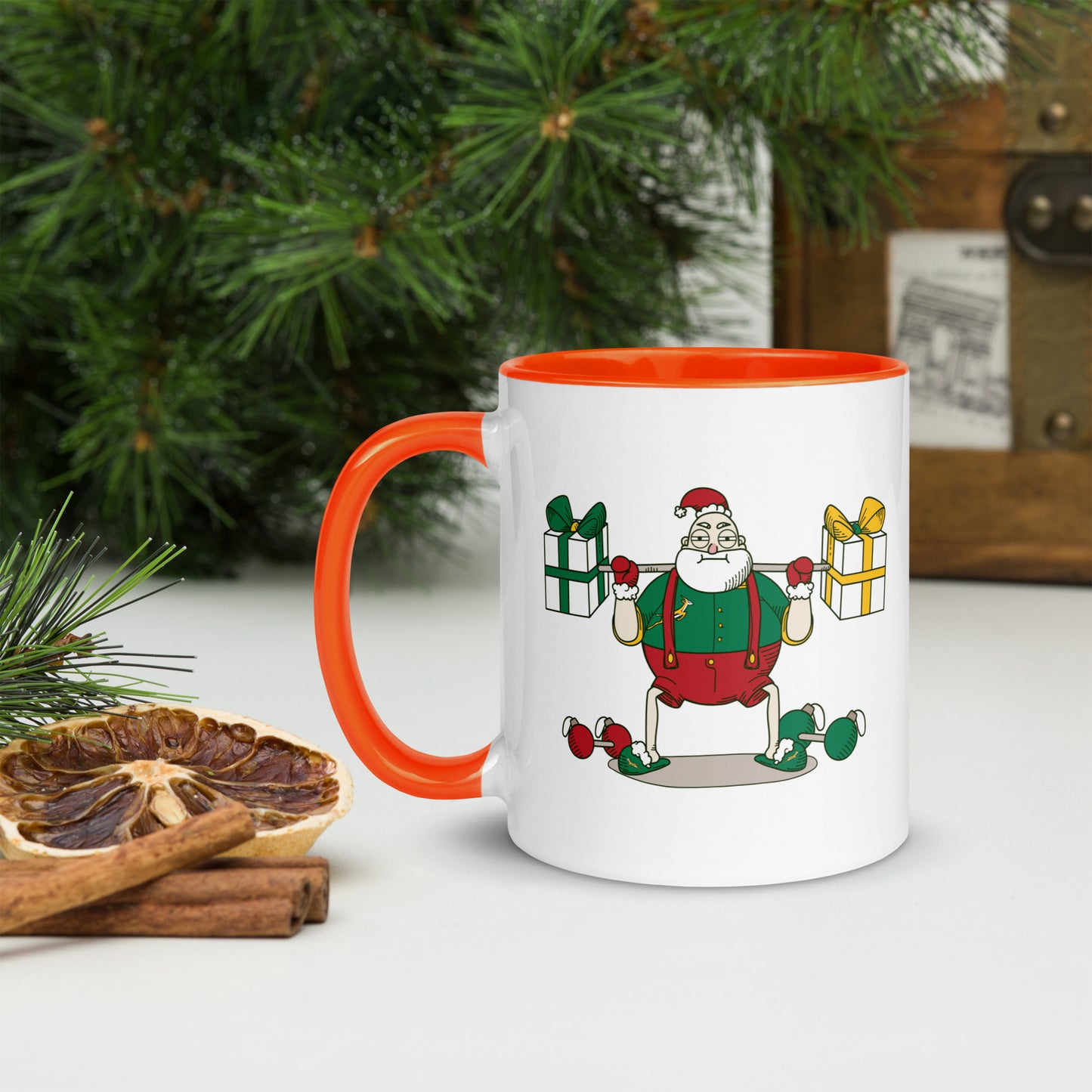 Santa Bok Fan Gym Rat Christmas Mug with Color Inside