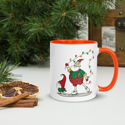 Santa Bok Fan Ice Skating Christmas Mug with Color Inside