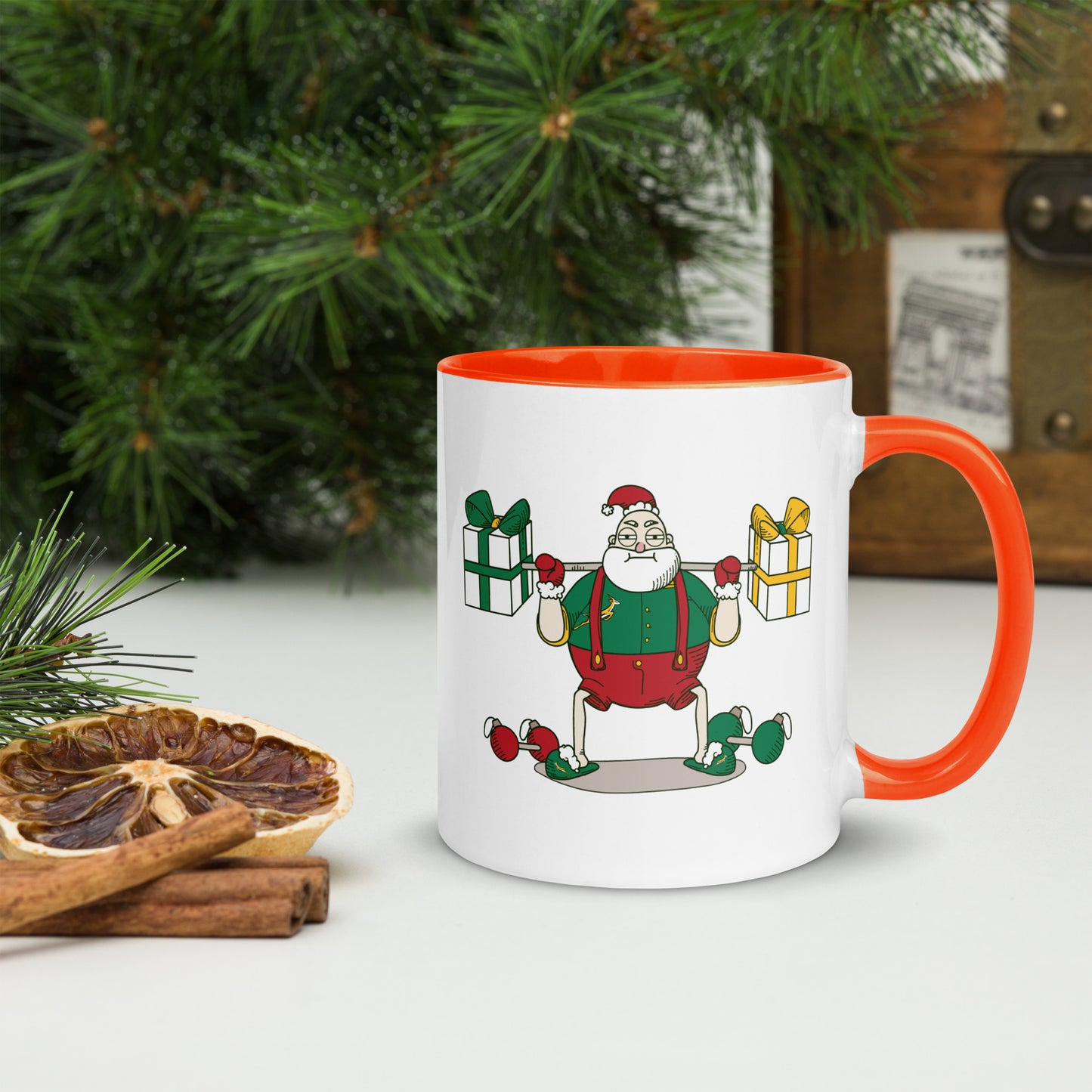 Santa Bok Fan Gym Rat Christmas Mug with Color Inside