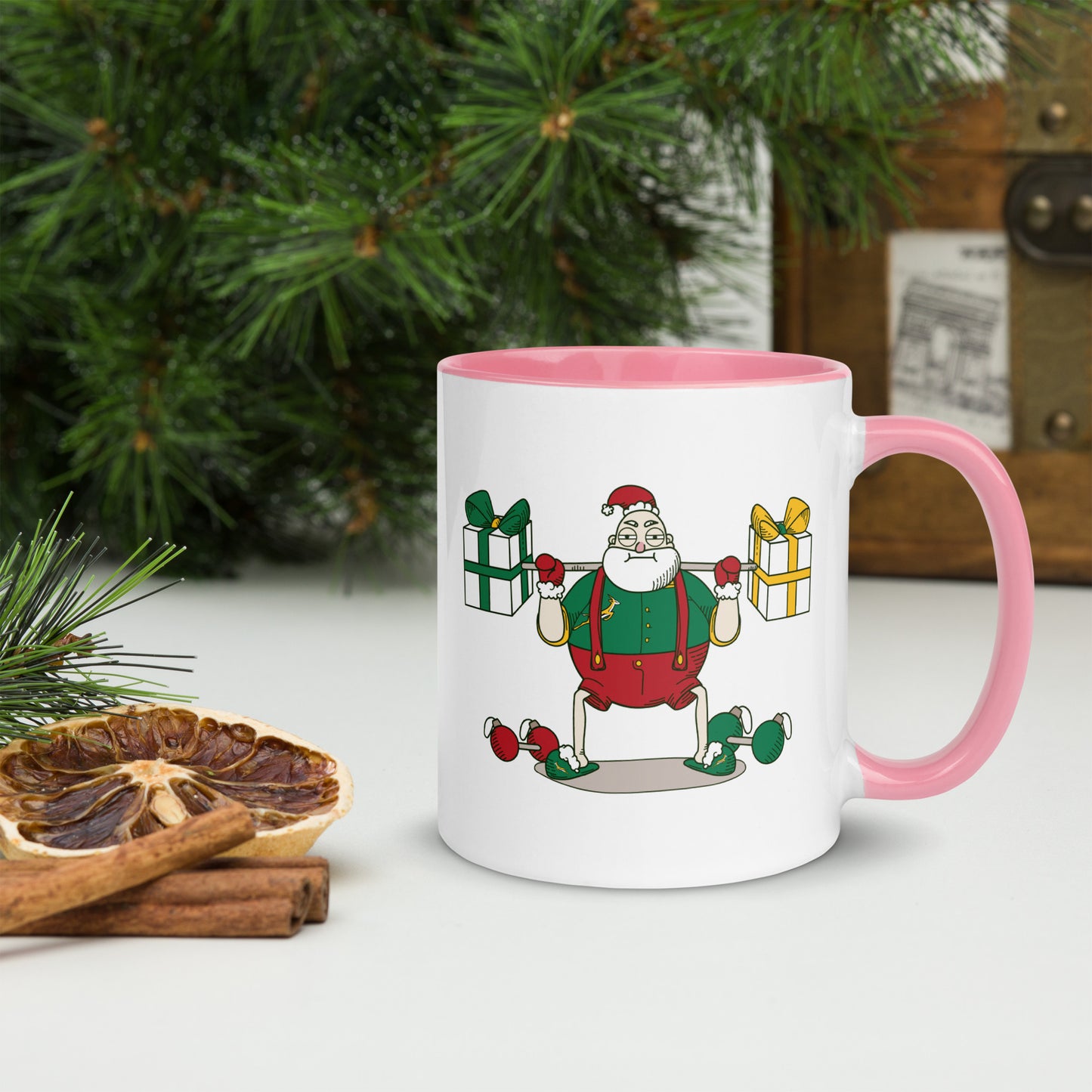 Santa Bok Fan Gym Rat Christmas Mug with Color Inside