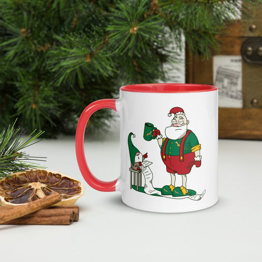 Grumpy Santa Bok Fan Christmas Mug with Color Inside