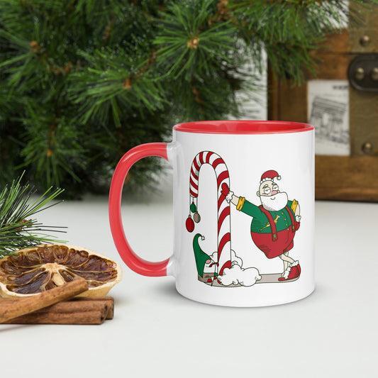 Santa Bok Fan Candy Cane Christmas Mug with Color Inside