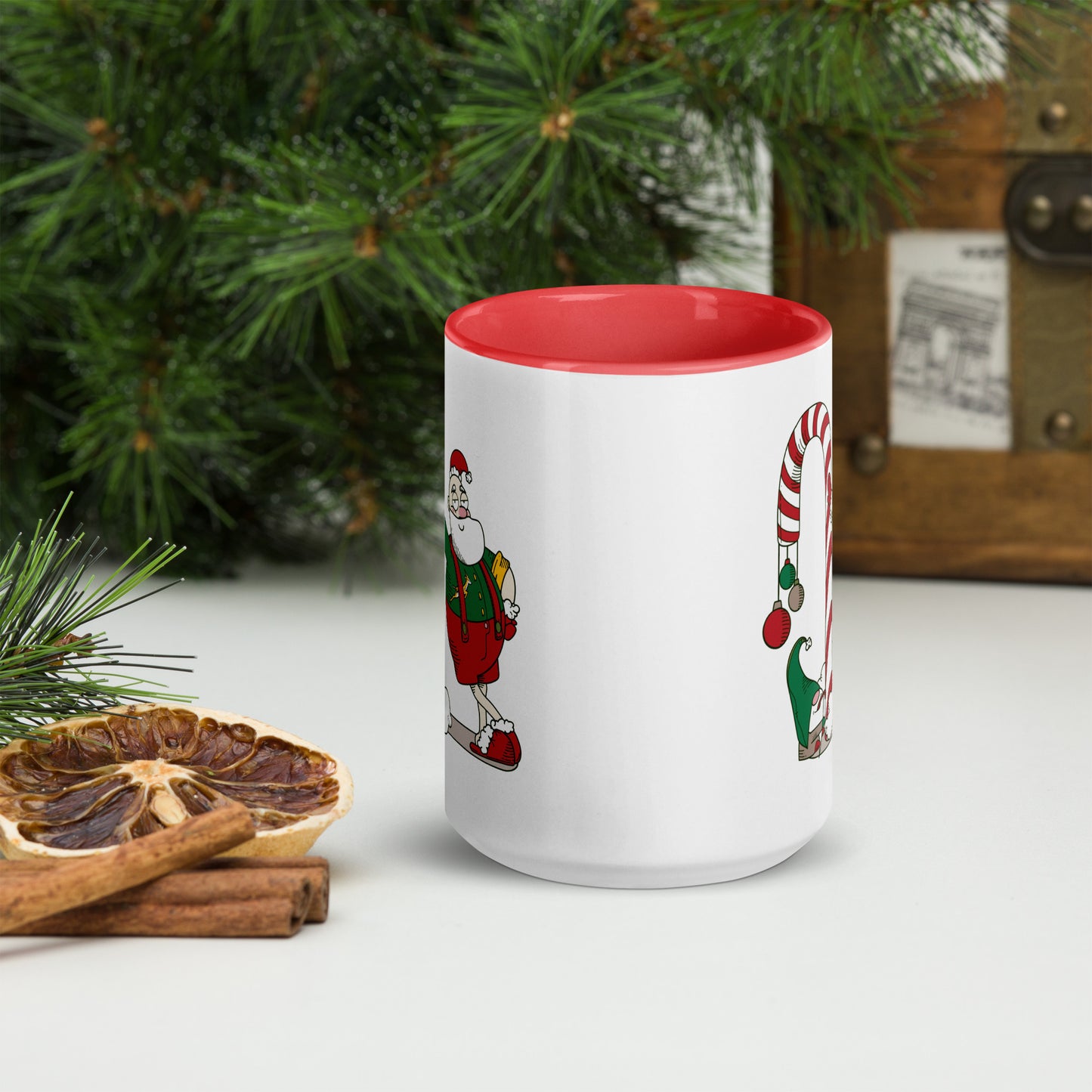 Santa Bok Fan Candy Cane Christmas Mug with Color Inside