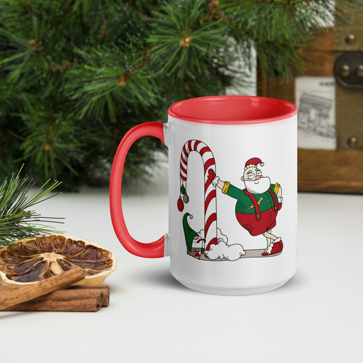 Santa Bok Fan Candy Cane Christmas Mug with Color Inside