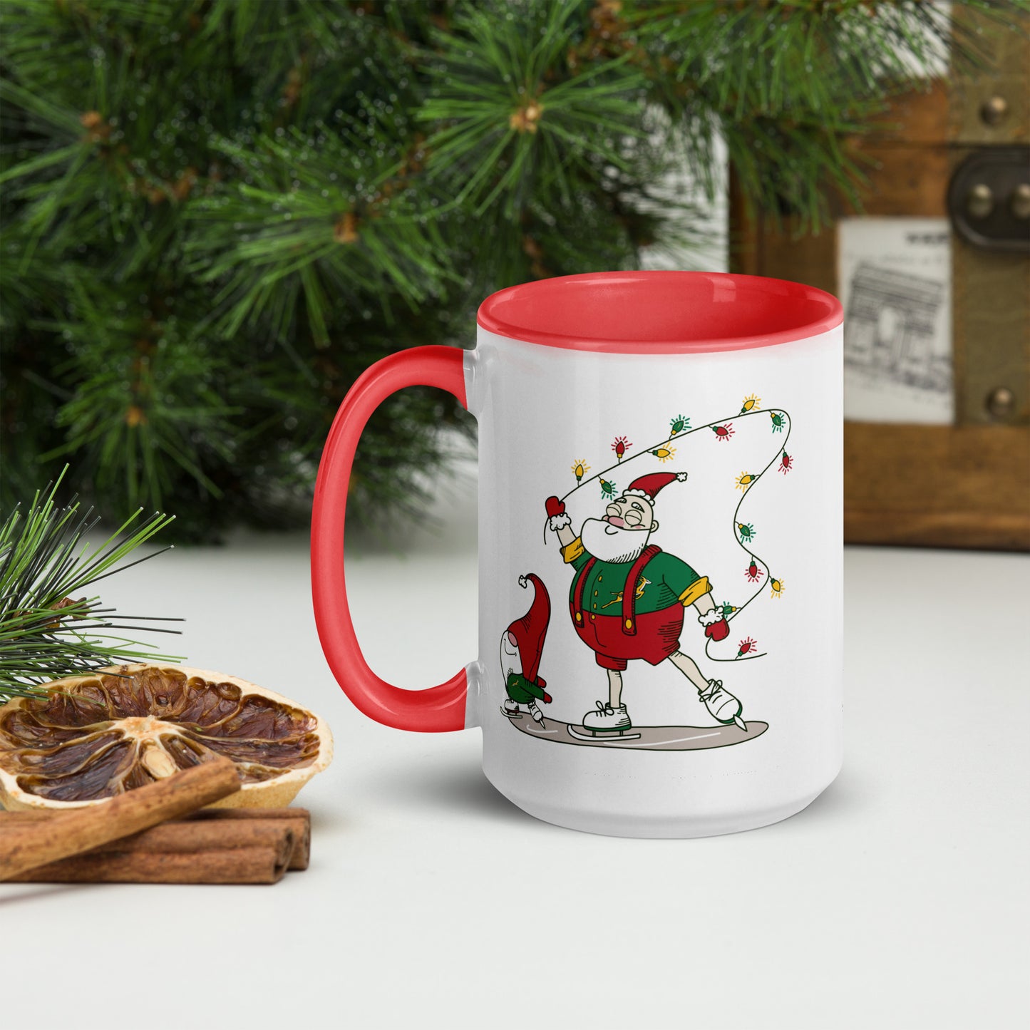 Santa Bok Fan Ice Skating Christmas Mug with Color Inside