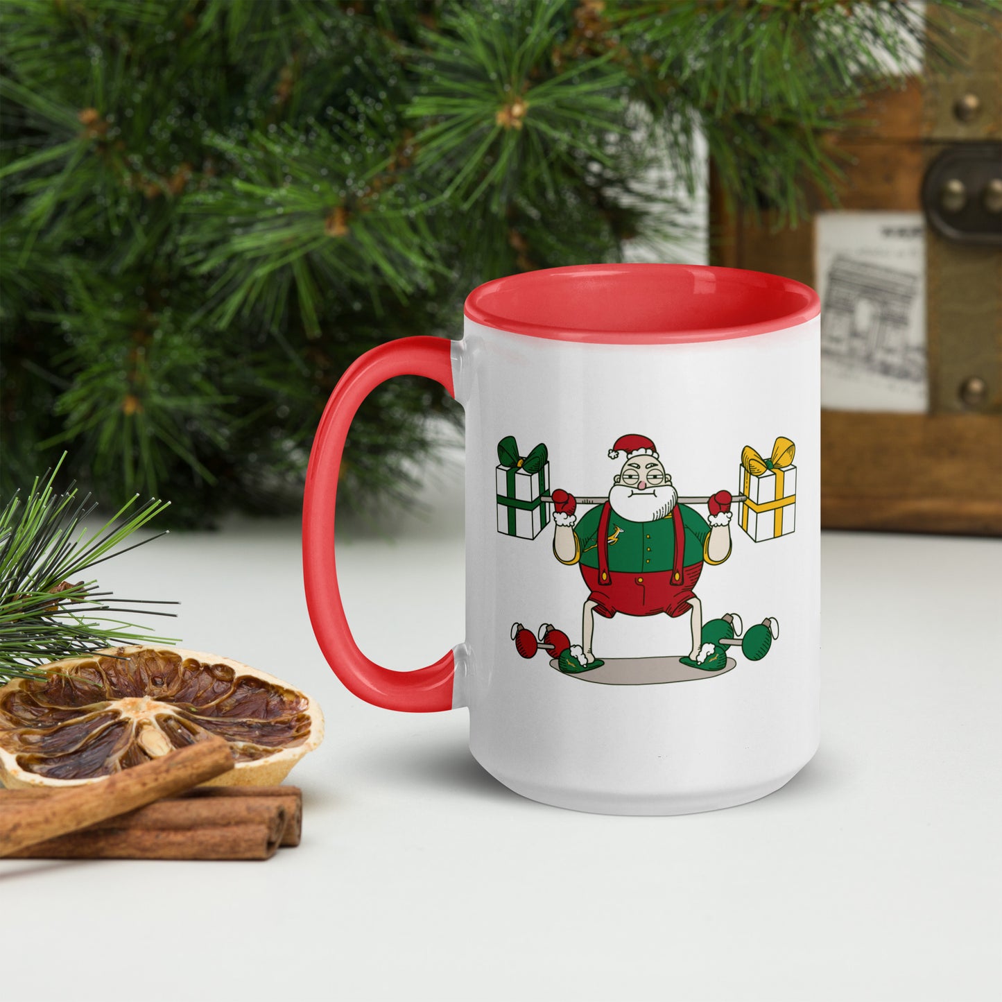 Santa Bok Fan Gym Rat Christmas Mug with Color Inside