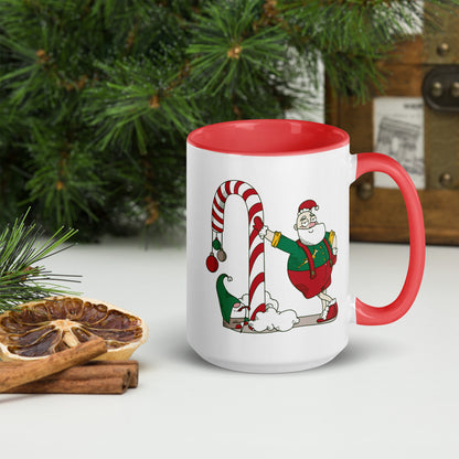 Santa Bok Fan Candy Cane Christmas Mug with Color Inside