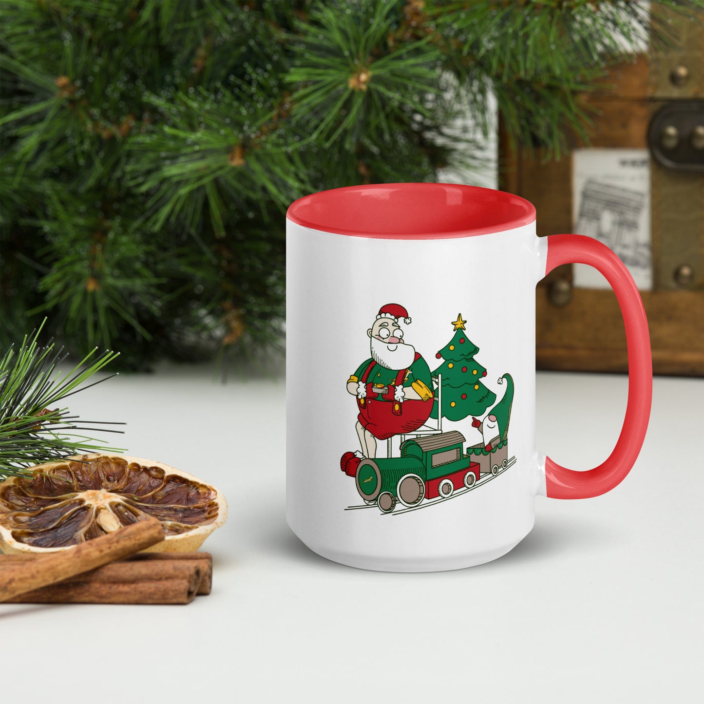 Santa Bok Fan Train Christmas Mug with Color Inside