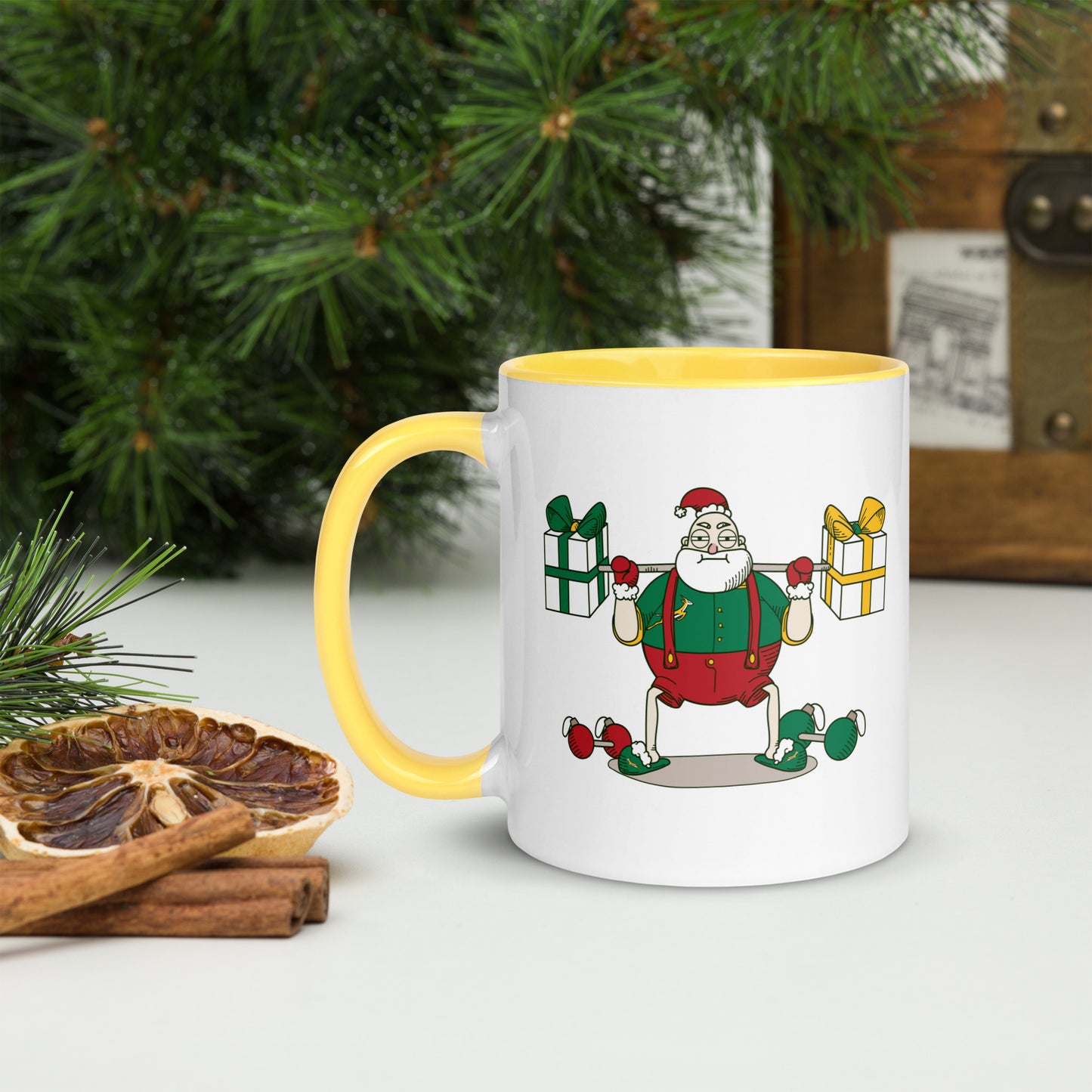 Santa Bok Fan Gym Rat Christmas Mug with Color Inside