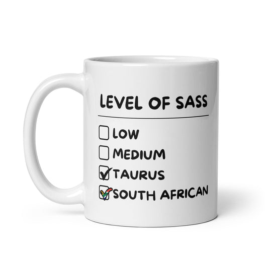 Sassy South African Taurus Mug - White glossy