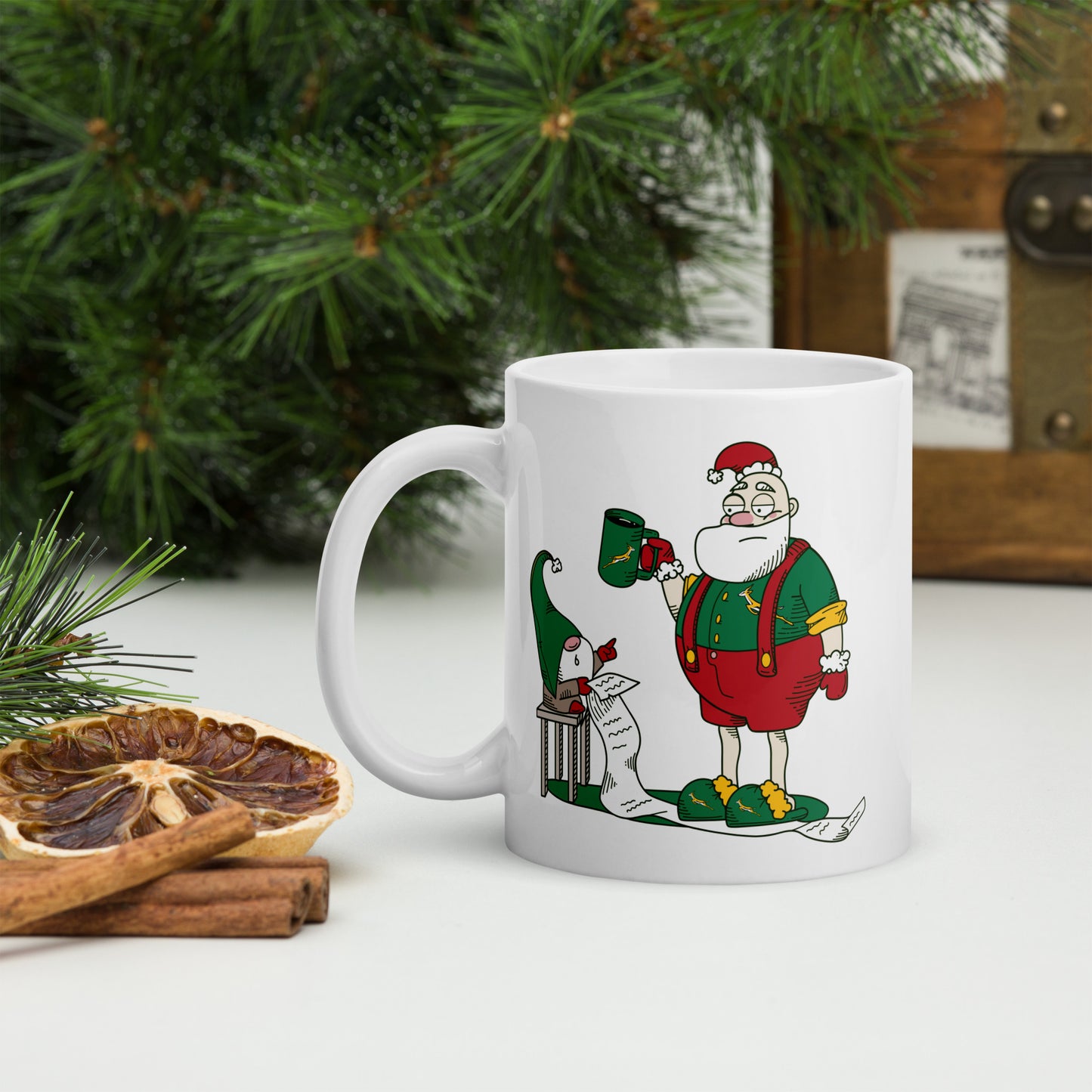 Grumpy Santa Bok Fan White glossy Christmas mug