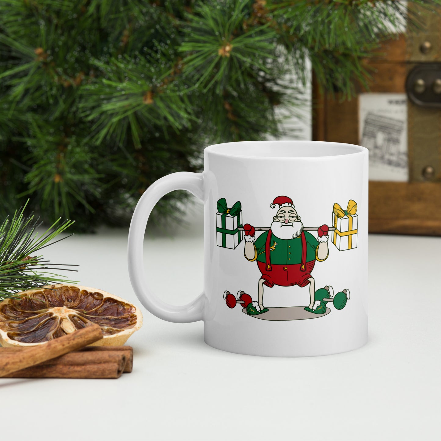 Santa Bok Fan Gym Rat Christmas White glossy mug