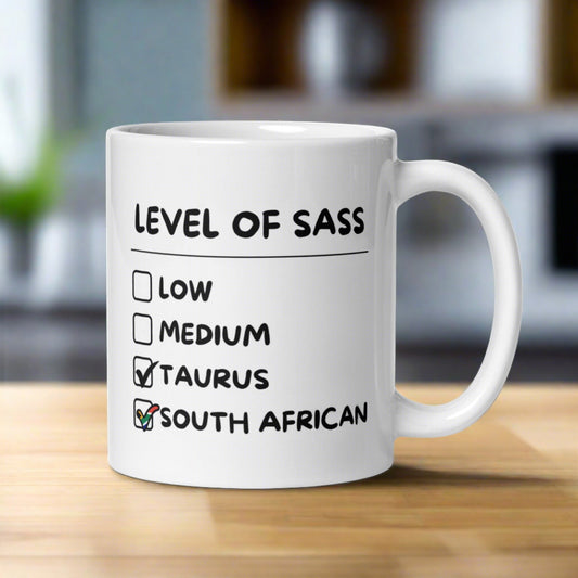Sassy South African Taurus White glossy mug - Gifts for South Africans