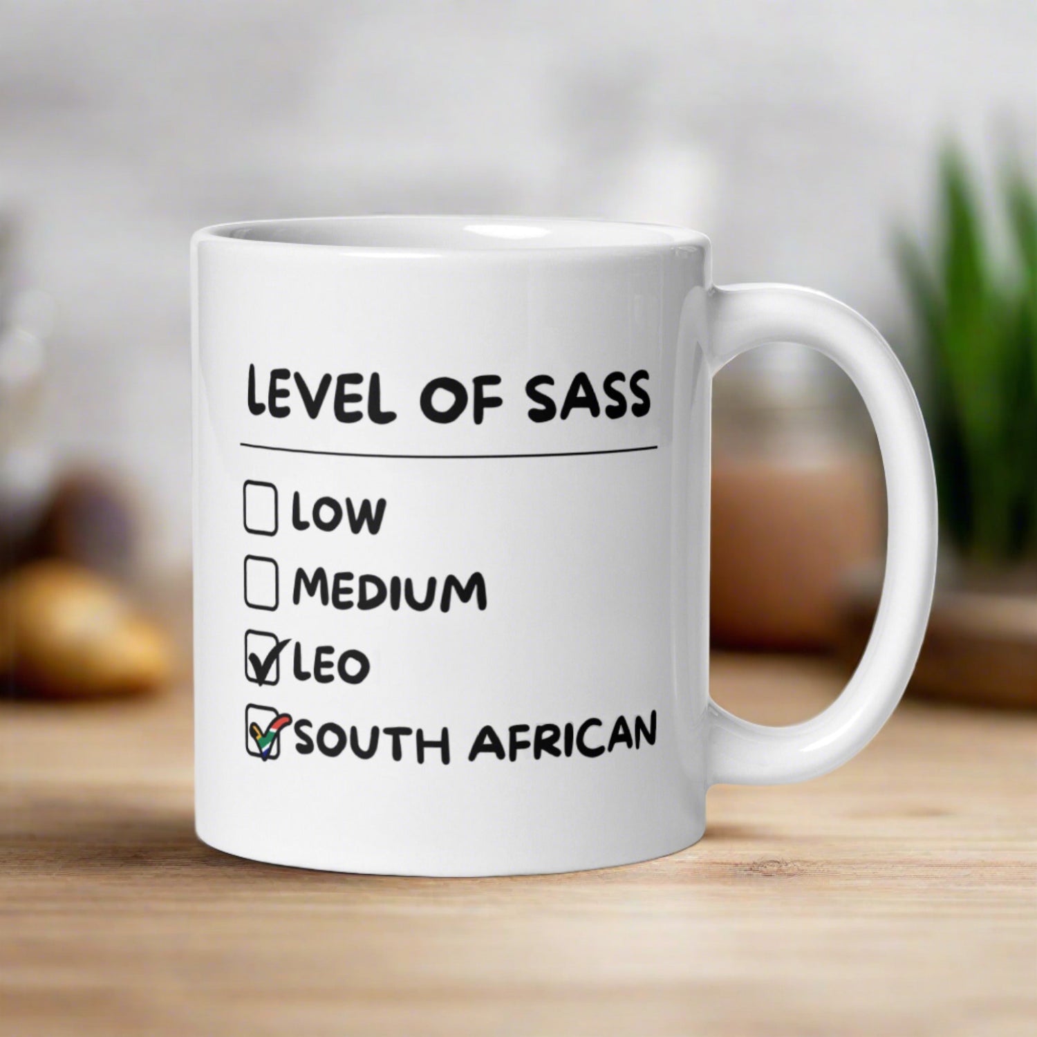 Sassy South African Leo White glossy mug - Gifts for South Africans