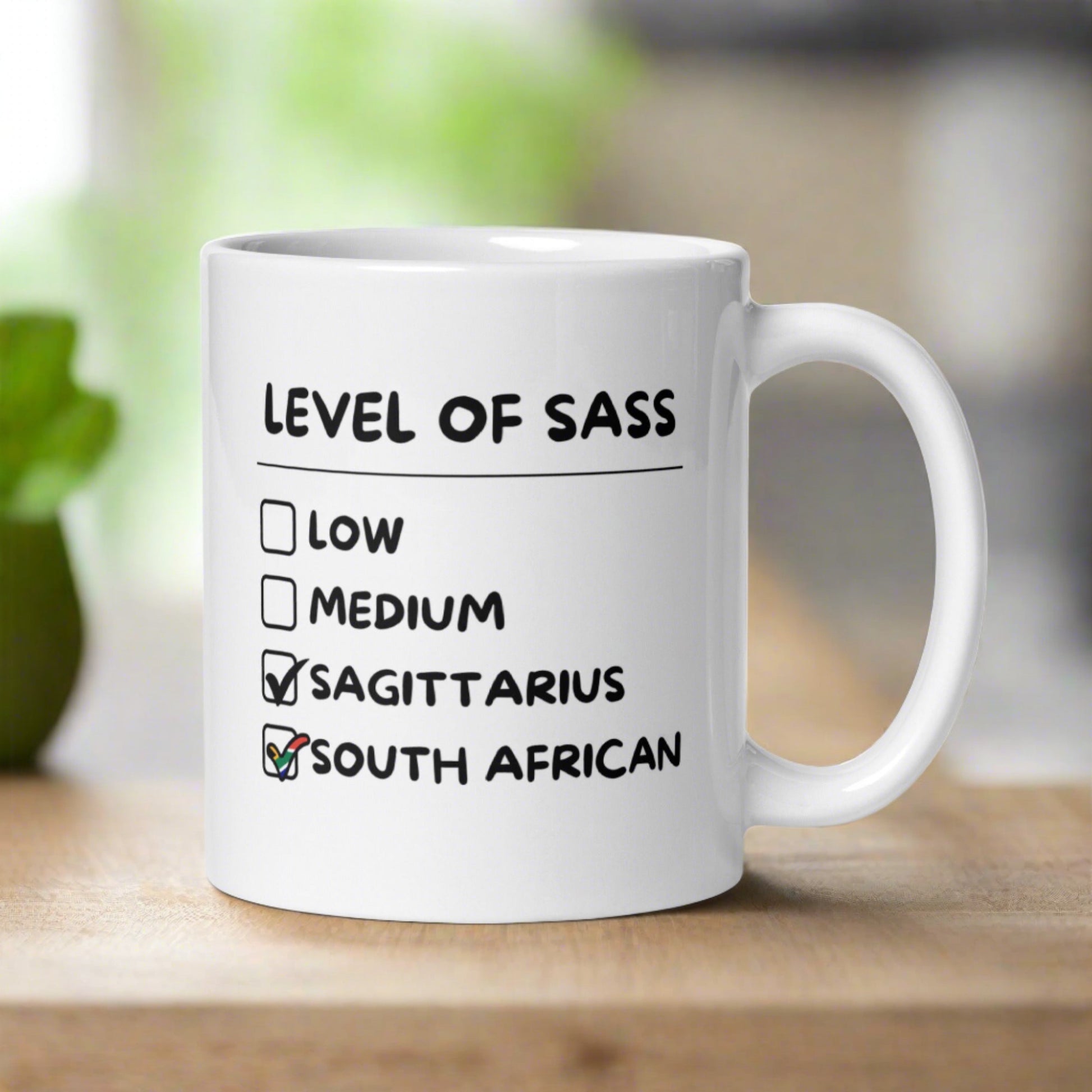 Sassy South African Sagittarius White glossy mug - South African